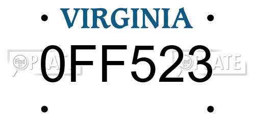 0FF523 Virginia License Plate