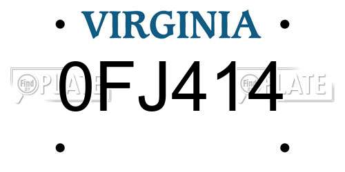 0FJ414 Virginia License Plate
