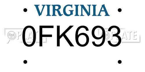 0FK693 Virginia License Plate
