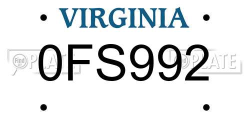 0FS992 Virginia License Plate
