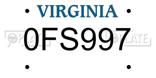 0FS997 Virginia License Plate