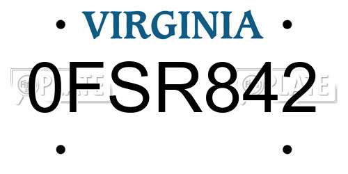 0FSR842 Virginia License Plate