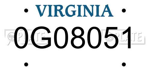 0G08051 Virginia License Plate