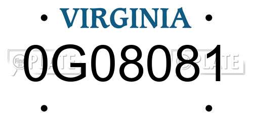 0G08081 Virginia License Plate
