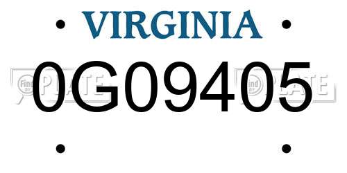 0G09405 Virginia License Plate