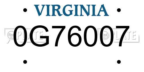 0G76007 Virginia License Plate