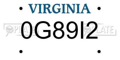 0G89I2 Virginia License Plate