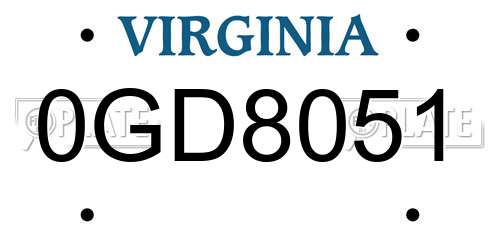 0GD8051 Virginia License Plate