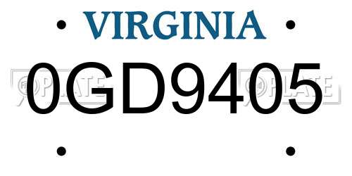 0GD9405 Virginia License Plate