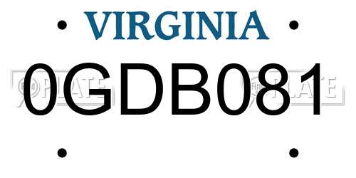 0GDB081 Virginia License Plate