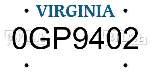 0GP9402 Virginia License Plate