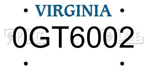 0GT6002 Virginia License Plate