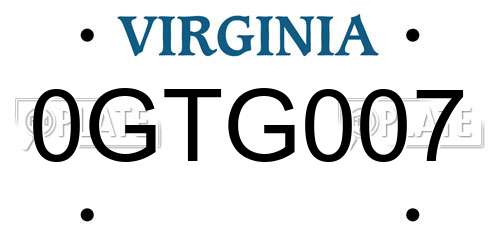 0GTG007 Virginia License Plate