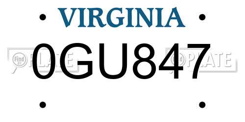 0GU847 Virginia License Plate