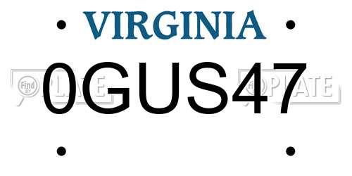 0GUS47 Virginia License Plate