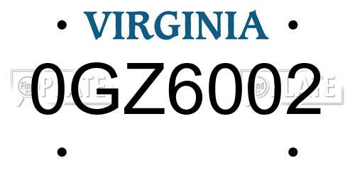 0GZ6002 Virginia License Plate