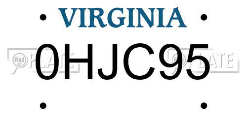 0HJC95 Virginia License Plate