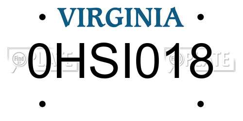 0HSI018 Virginia License Plate