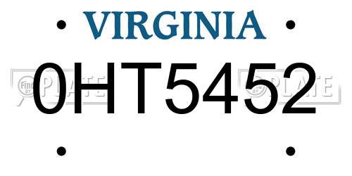 0HT5452 Virginia License Plate