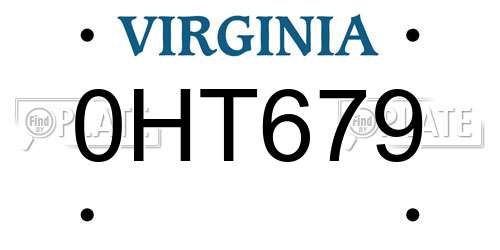 0HT679 Virginia License Plate
