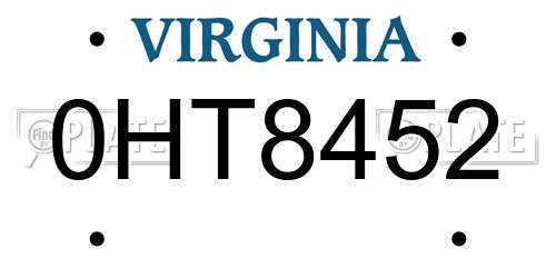 0HT8452 Virginia License Plate