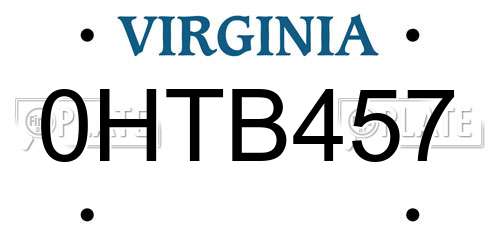 0HTB457 Virginia License Plate