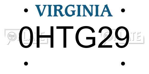 0HTG29 Virginia License Plate