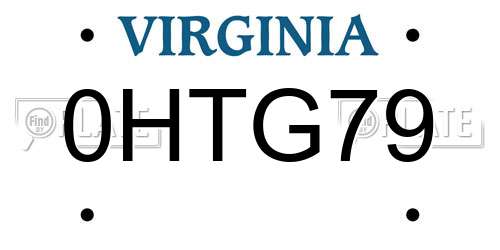 0HTG79 Virginia License Plate