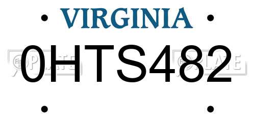 0HTS482 Virginia License Plate