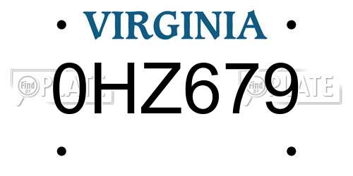 0HZ679 Virginia License Plate