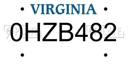 0HZB482 Virginia License Plate