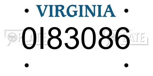 0I83086 Virginia License Plate