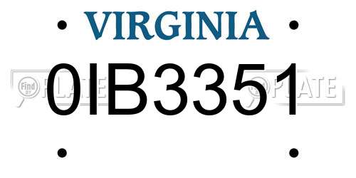 0IB3351 Virginia License Plate