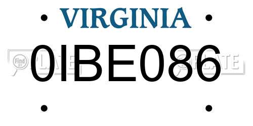 0IBE086 Virginia License Plate