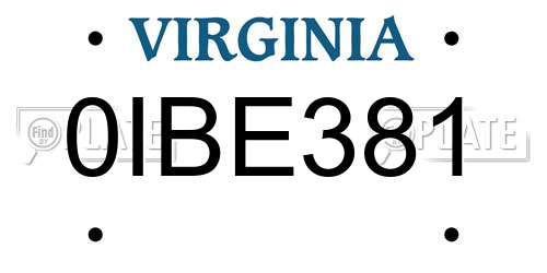 0IBE381 Virginia License Plate