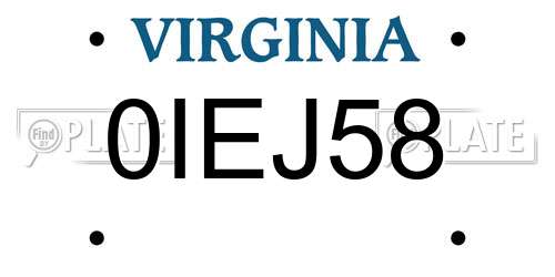 0IEJ58 Virginia License Plate