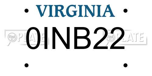 0INB22 Virginia License Plate