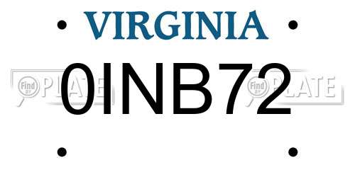 0INB72 Virginia License Plate
