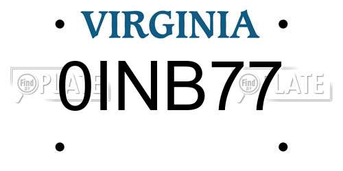 0INB77 Virginia License Plate
