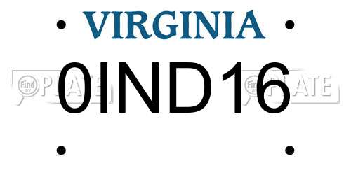 0IND16 Virginia License Plate