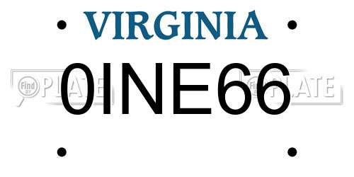 0INE66 Virginia License Plate
