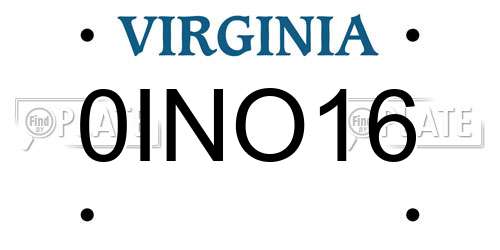 0INO16 Virginia License Plate