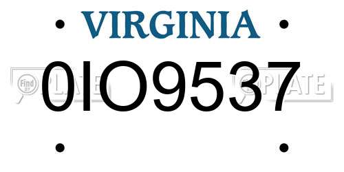 0IO9537 Virginia License Plate