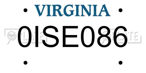 0ISE086 Virginia License Plate