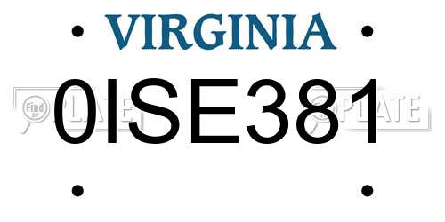 0ISE381 Virginia License Plate