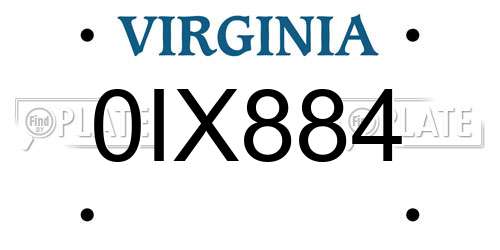 0IX884 Virginia License Plate