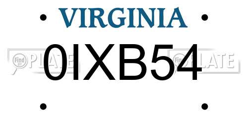0IXB54 Virginia License Plate