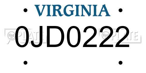 0JD0222 Virginia License Plate