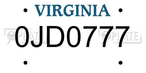 0JD0777 Virginia License Plate