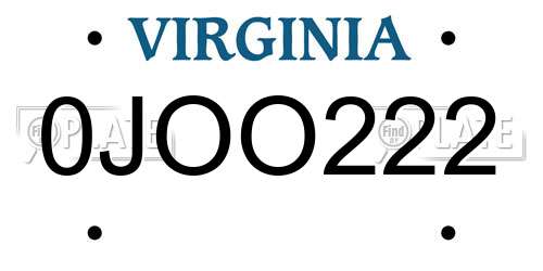 0JOO222 Virginia License Plate